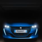 the front of a blue car